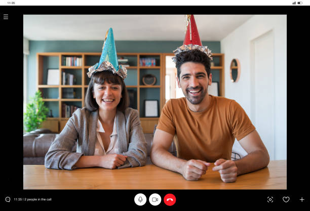 istock Couple celebrating birthday from home. 1306367022