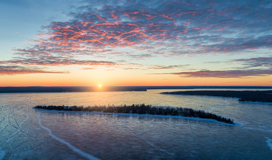 Treasure Island Ariel Winter Magenta Sunrise, Higgins Lake, Roscommon, Michigan