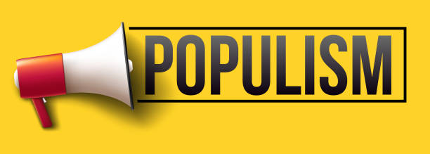 Populism "Populism" word banner with megaphone populism stock illustrations