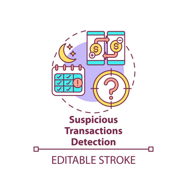 Suspicious transactions detection concept icon Suspicious transactions detection concept icon. Terrorist financing idea thin line illustration. Money laundering crimes. Vector isolated outline RGB color drawing. Editable stroke terrorist financing stock illustrations