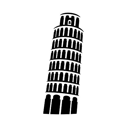Tower of Pisa sign. Architectural monument black icon. Italian miracle symbol vector illustration.
