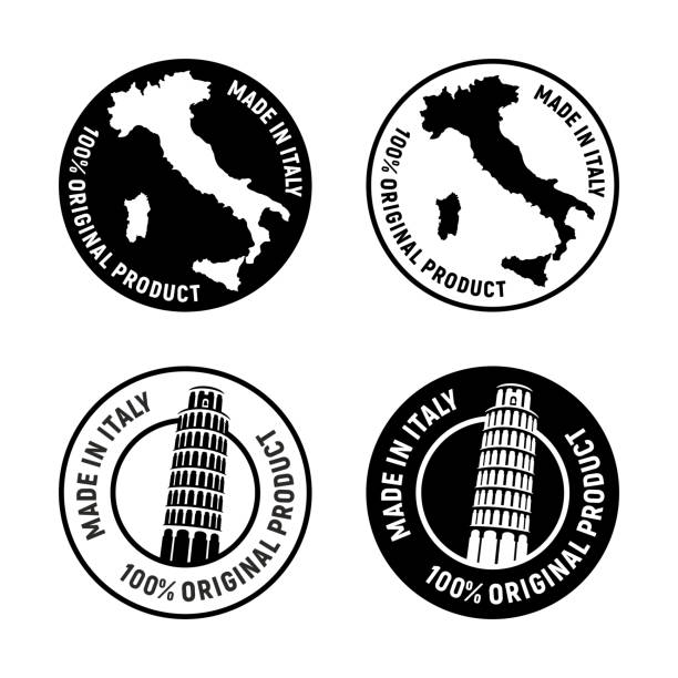 illustrazioni stock, clip art, cartoni animati e icone di tendenza di francobolli italia made set prodotto emblema illustrazione vettoriale - made in italy