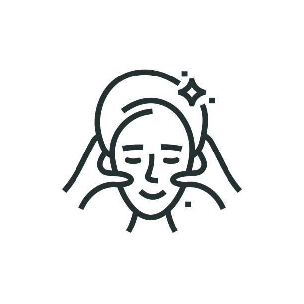 stockillustraties, clipart, cartoons en iconen met het pictogram van de lijn van de massage van het gezicht - gezichtsmassage