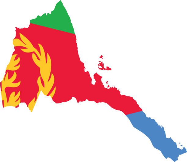 Flag map of the State of Eritrea Simple flat flag map of the State of Eritrea silhouette of a eritrea stock illustrations