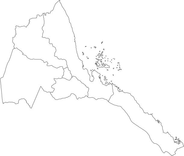 White map of the State of Eritrea White vector map of the State of Eritrea with black borders of its regions silhouette of a eritrea stock illustrations