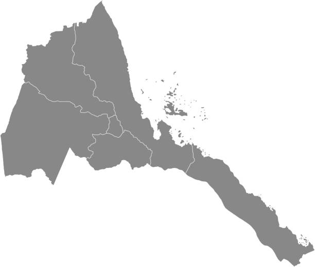 Gray map of the State of Eritrea Gray vector map of the State of Eritrea with white borders of its regions silhouette of a eritrea stock illustrations