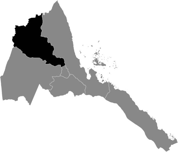 Location map of the Anseba region of the State of Eritrea Black highlighted location map of the Eritrean Anseba region inside gray map of the State of Eritrea silhouette of a eritrea stock illustrations