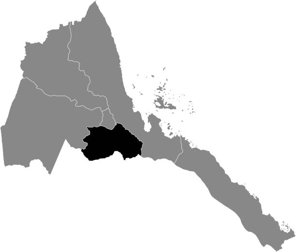 Location map of the Southern region of the State of Eritrea Black highlighted location map of the Eritrean Southern region inside gray map of the State of Eritrea silhouette of a eritrea stock illustrations
