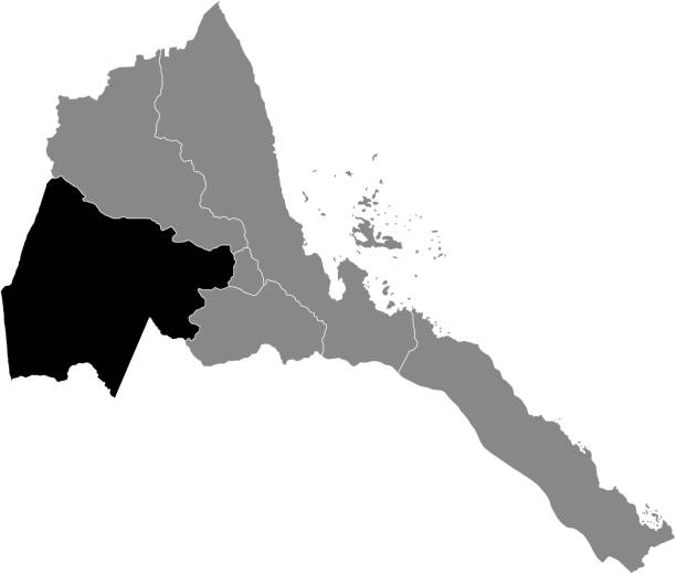 Location map of the Gash-Barka region of the State of Eritrea Black highlighted location map of the Eritrean Gash-Barka region inside gray map of the State of Eritrea silhouette of a eritrea stock illustrations