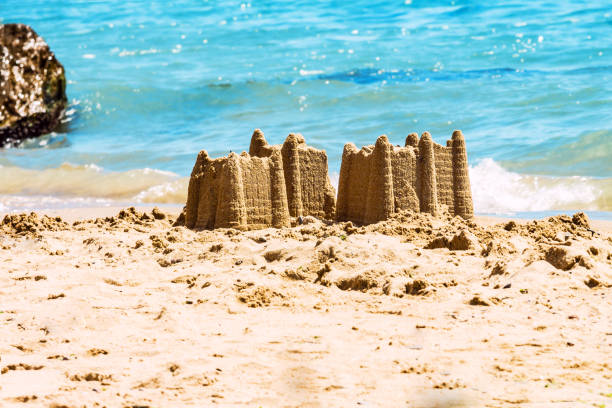Sand castles on the beach,vacation concept. Holiday concept with sandcastle on the seaside stock photo