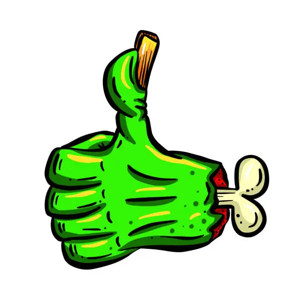 Vector illustration of Thumbs Up OK Hand Gesture Green Undead Zombie Hand Cartoon Illustration
