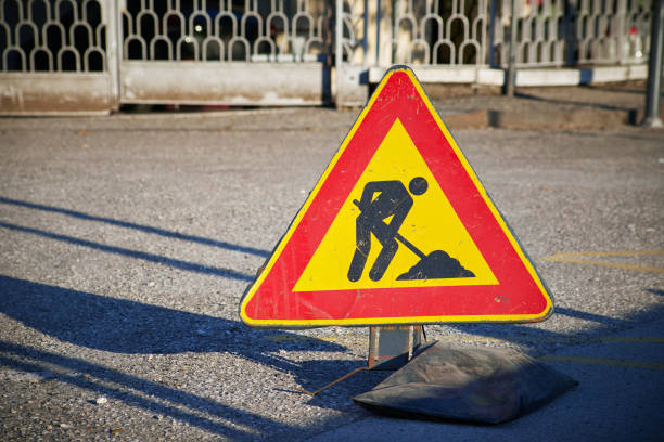 istock Road under construction european traffic road sign 1306383386