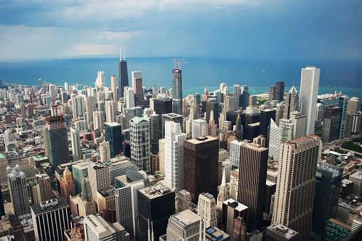 Aerial view of Chicago skyline, Illinois, USA