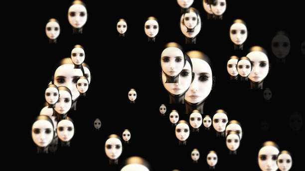 istock Artistic 3D illustration of female faces 1306385715