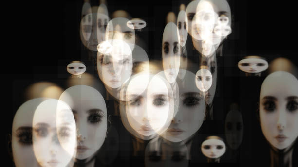 istock Artistic 3D illustration of female faces 1306385724