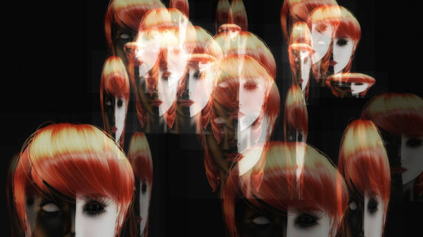 istock Artistic 3D illustration of female faces 1306385735