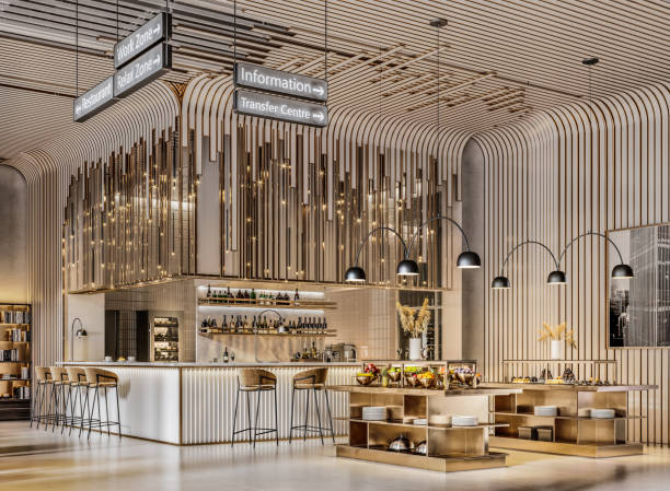 istock 3d render of a restaurant in airport lounge 1306386582