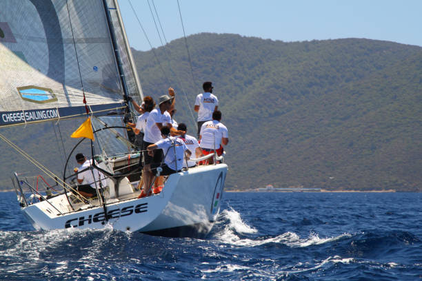 sailing ship yachts in the open sea. luxury boats. - weather time travel locations nature imagens e fotografias de stock