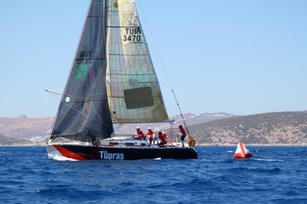 sailing ship yachts in the open sea. luxury boats. - weather time travel locations nature imagens e fotografias de stock