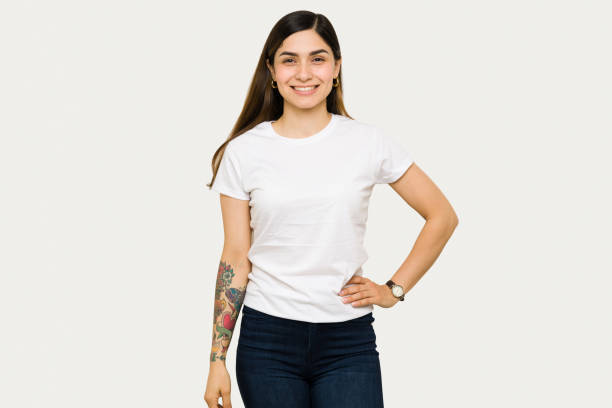 istock Female mock up t-shirt template for design print 1306399607