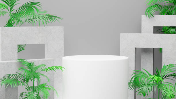 istock 3d render of concrete podium with decorations for product presentation 1306401266