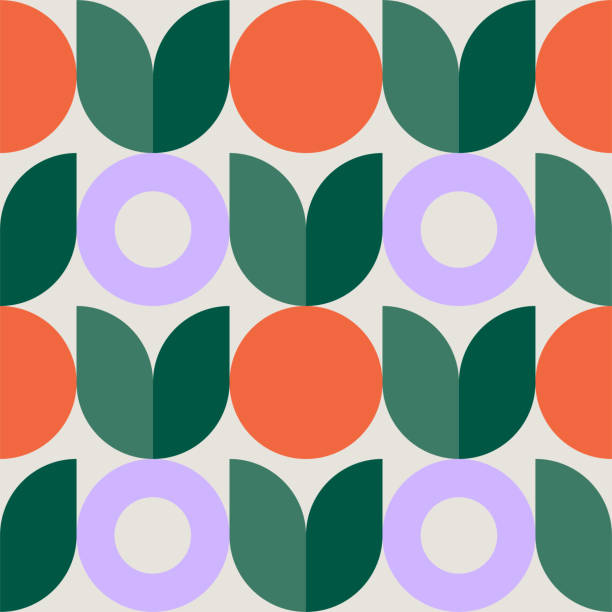추상적 미니멀 한 기하학적 스타일로 다채로운 매끄러운 반복 패턴 - 꽃 식물 stock illustrations