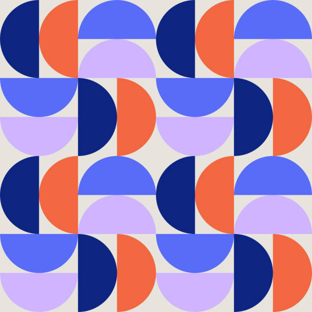 красочный бесшовный повторяющийся узор с абстрактным минималистским геометрическим стилем - полукруг stock illustrations