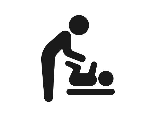 Icon for changing diapers on the diaper table. Icon for changing diapers on the diaper table. bathroom symbols stock illustrations