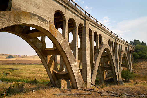 The concrete railroad bridge in the Palouse Valley. Rosalia, Washington, USA.