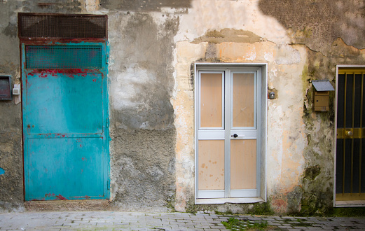 Sicily, Italy: Three Colorful Doors in a Row. Shot in Ragusa Ibla.
