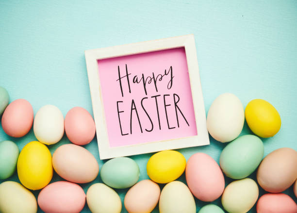 Easter background with Happy Easter Message Easter background with Happy Easter Message egg food photos stock pictures, royalty-free photos & images