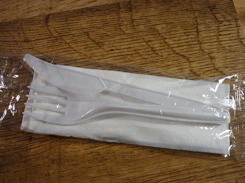 Sigle use plastic cutlery provide by fast food provider