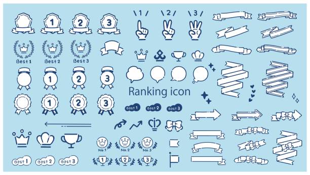 Hand-painted simple and cute ranking and ribbon icon material set Hand-painted simple and cute ranking and ribbon icon material set title tag stock illustrations