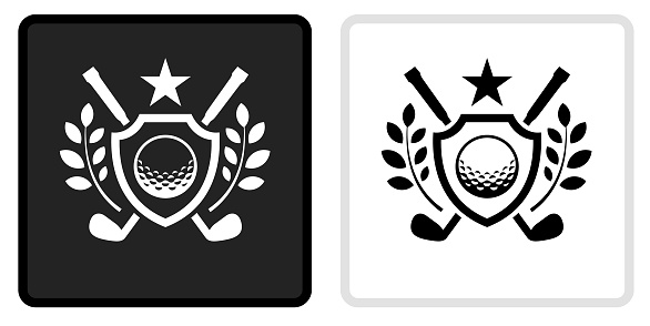 Golf Emblem Icon on  Black Button with White Rollover. This vector icon has two  variations. The first one on the left is dark gray with a black border and the second button on the right is white with a light gray border. The buttons are identical in size and will work perfectly as a roll-over combination.