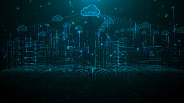 smart city des cloud computing mit künstlicher intelligenz. futuristische technologie internet und big data 5g verbindung. digitaler datenhintergrund für cybersicherheit - cloud speicher stock-fotos und bilder