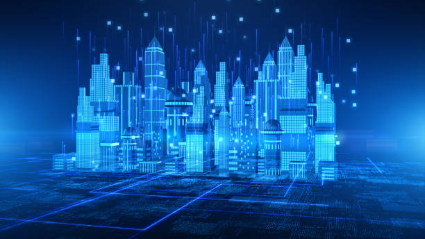 istock Smart City with technology 5g communication. Futuristic digital data network connected. Internet of things background concept 1306421032