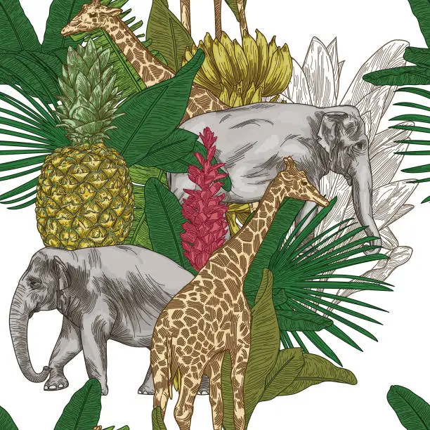 Vector illustration of Tropical Animal Safari Seamless Pattern Background