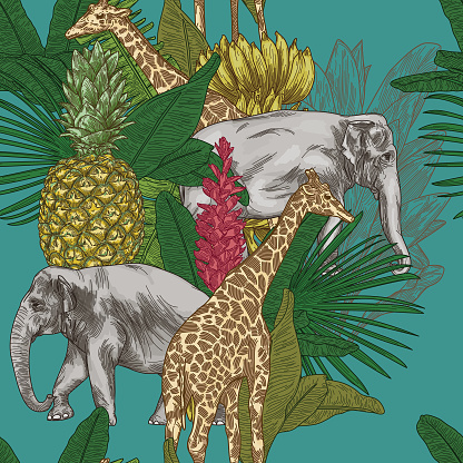 Tropical Animal Safari Seamless Pattern Background