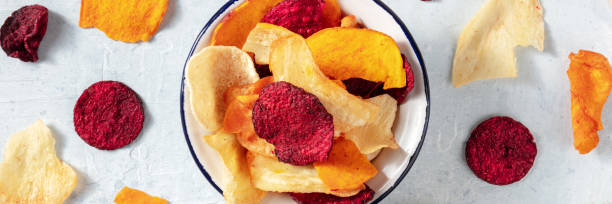 istock Vegetable chips, a panorama, shot from the top 1306430471