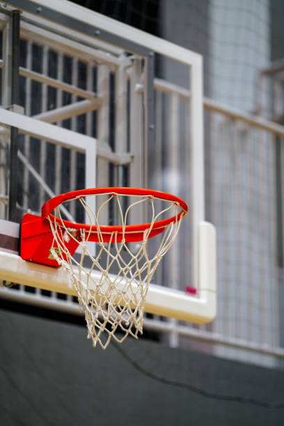 basket goal set up in a gymnasium