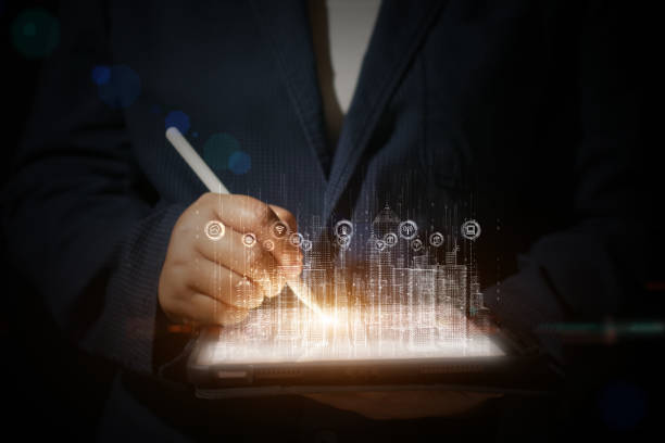 istock Use tablet, Smart city with technology network connecting. Internet of things and social media connection. Technology 5G and digital data connection. Future background concept. 1306431451