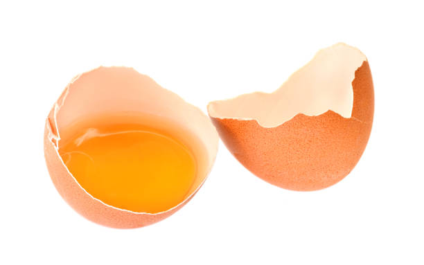istock Chicken raw egg yolk in broken brown shells isolated on white 1306432264