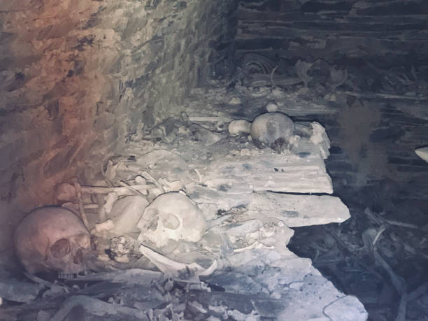 Skulls and bones burried in Anatori burial tombs.