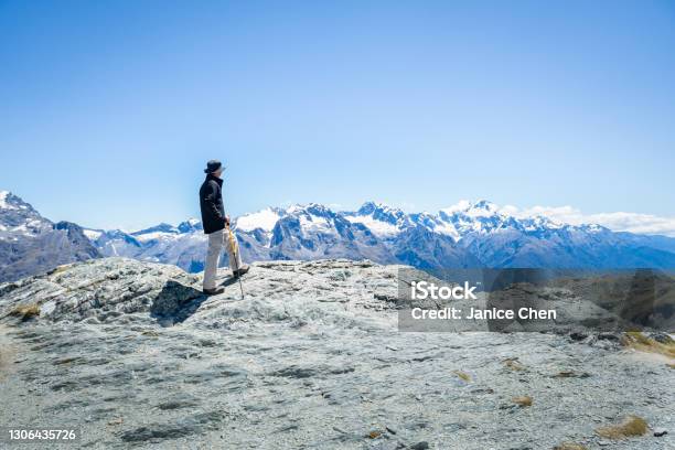 A Man Standing On Top Of Conical Hill For A Panoramic View Of Hollyford Valley Routeburn Track South Island Stock Photo - Download Image Now