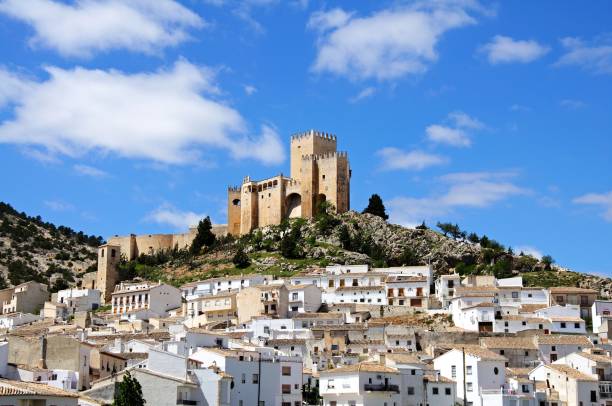 View of the castle (castillo de los Fajardo) and town, Velez Blanco, Almeria Province, Andalucia, Spain, Western Europe.