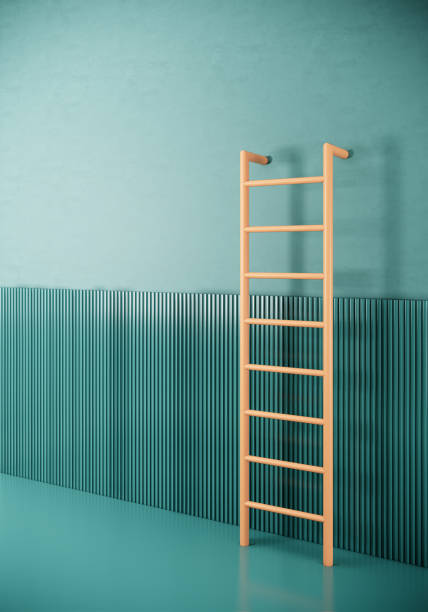 istock minimal style room with ladder on green wall. 3d render vertical background 1306441478