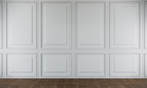 istock empty white room with classic wall style and wooden floor. interior design 3d render 1306441504