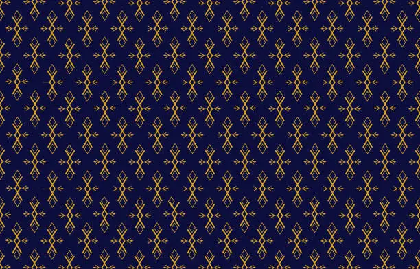 Vector illustration of aztec seamless pattern,​ tribal blue and gold background, geometric ethnic pattern traditional Design ,carpet, wallpaper, clothing, wrapping, Batik, fabric, sarong, vector​ illustrator.