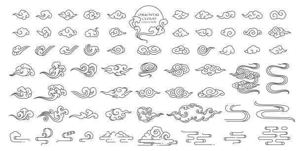 orientalische wolke illustration vektor-set - tibetan culture stock-grafiken, -clipart, -cartoons und -symbole