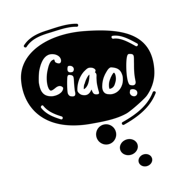 tekst witam, w języku włoskim ciao. wyrażenia do rozmów bąbelkowych. ręcznie rysowane doodle - ciao stock illustrations
